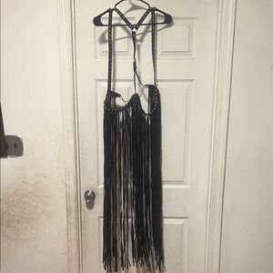 Black Fringe Halter Dress